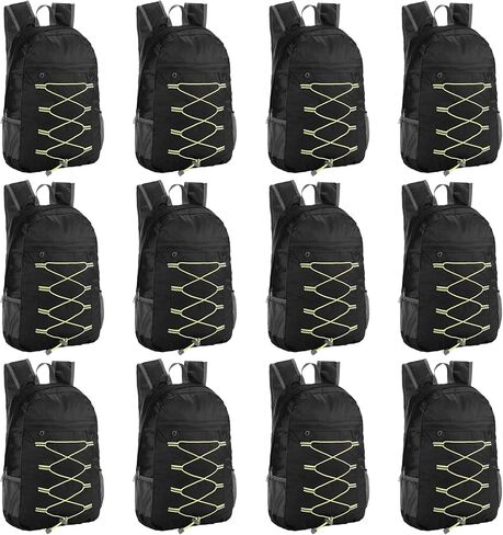 24 Pack Backpacks in Bulk - 17 Inch Foldable Backpacks with Elastic Draw Cord 8 Assorted Colors Bookbags for School, Outdoor Travel, Camping in Saudi Arabia