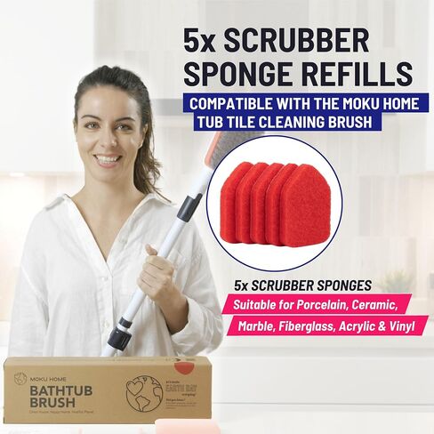 Replacement Scrubber Refill for Extendable Tub Tile Shower Brush for Cleaning Non-Scratch (2X Scrubber Sponge Red) in Kuwait