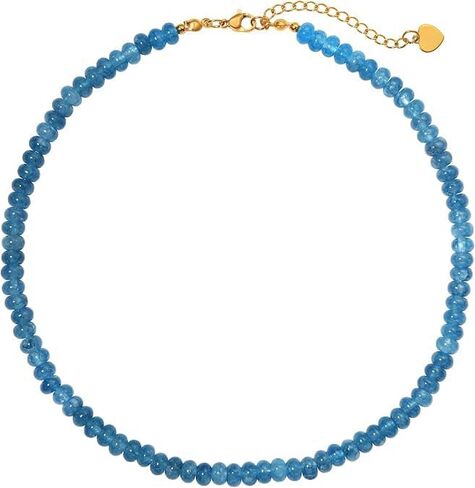 Aquamarine Beaded Necklaces for Women,Bead Gemstone Choker Natural Stone Necklace Boho Handmade Beach Choker Trendy Jewelry Gift in Kuwait