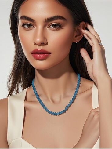 Aquamarine Beaded Necklaces for Women,Bead Gemstone Choker Natural Stone Necklace Boho Handmade Beach Choker Trendy Jewelry Gift in Kuwait
