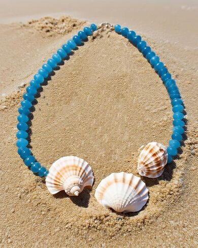 Aquamarine Beaded Necklaces for Women,Bead Gemstone Choker Natural Stone Necklace Boho Handmade Beach Choker Trendy Jewelry Gift in Kuwait