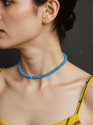 Aquamarine Beaded Necklaces for Women,Bead Gemstone Choker Natural Stone Necklace Boho Handmade Beach Choker Trendy Jewelry Gift in Kuwait