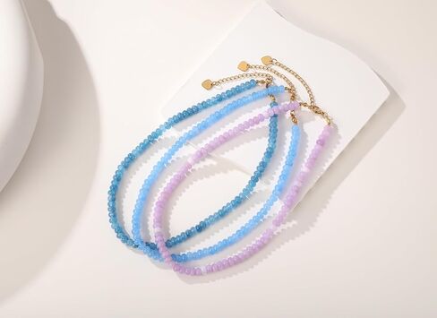 Aquamarine Beaded Necklaces for Women,Bead Gemstone Choker Natural Stone Necklace Boho Handmade Beach Choker Trendy Jewelry Gift in Kuwait