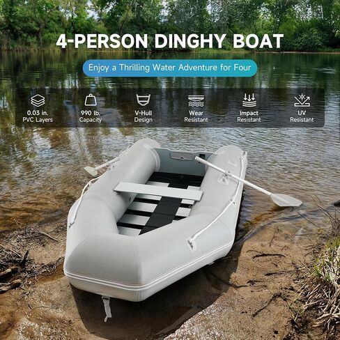 CO-Z 10ft Inflatable Dinghy Boat for 4 Adults, 990lb Capacity Heavy-Duty PVC Raft with Aluminum Floor & Oars, Motor Mount, Kayak-Style Tender for Fishing, Rescue & Water Sports in Saudi Arabia