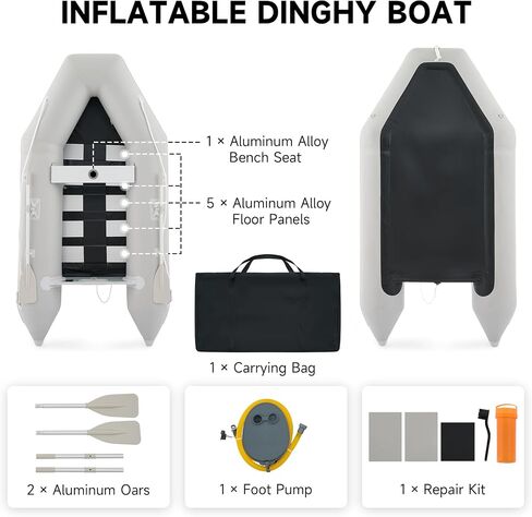 CO-Z 10ft Inflatable Dinghy Boat for 4 Adults, 990lb Capacity Heavy-Duty PVC Raft with Aluminum Floor & Oars, Motor Mount, Kayak-Style Tender for Fishing, Rescue & Water Sports in Saudi Arabia
