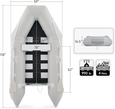 CO-Z 10ft Inflatable Dinghy Boat for 4 Adults, 990lb Capacity Heavy-Duty PVC Raft with Aluminum Floor & Oars, Motor Mount, Kayak-Style Tender for Fishing, Rescue & Water Sports in Saudi Arabia