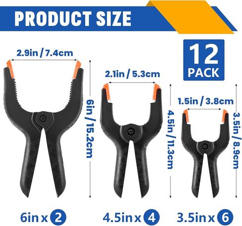 24 Pack 3.5 inch Plastic Spring Clamps, Black Heavy Duty Clips, Backdrop Clips Clamps, Woodworking Clamps, Plastic Clamps for Crafts, Backdrop Stand, Woodworking, Photography in Kuwait