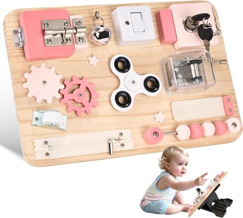 Montessori Wooden Busy Board - Sensory Toys for Toddlers Fine Motor Skills - Activity Board Toys for Kids - Educational Fidget Travel Toys for Baby Boy & Girl - Birthday Gifts for 1 2 3 4 + years old in Saudi Arabia