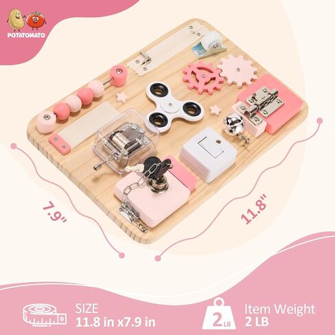 Montessori Wooden Busy Board - Sensory Toys for Toddlers Fine Motor Skills - Activity Board Toys for Kids - Educational Fidget Travel Toys for Baby Boy & Girl - Birthday Gifts for 1 2 3 4 + years old in Saudi Arabia