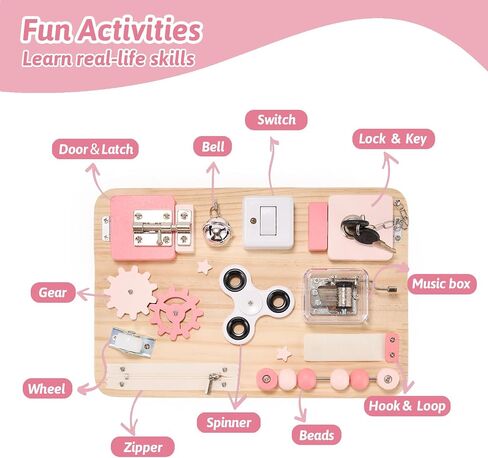Montessori Wooden Busy Board - Sensory Toys for Toddlers Fine Motor Skills - Activity Board Toys for Kids - Educational Fidget Travel Toys for Baby Boy & Girl - Birthday Gifts for 1 2 3 4 + years old in Saudi Arabia