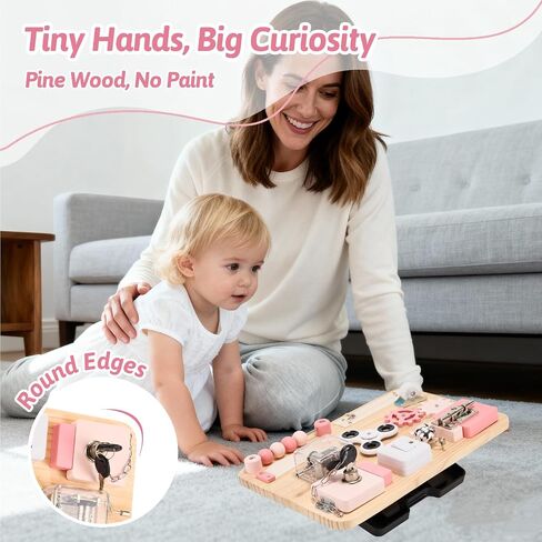 Montessori Wooden Busy Board - Sensory Toys for Toddlers Fine Motor Skills - Activity Board Toys for Kids - Educational Fidget Travel Toys for Baby Boy & Girl - Birthday Gifts for 1 2 3 4 + years old in Saudi Arabia