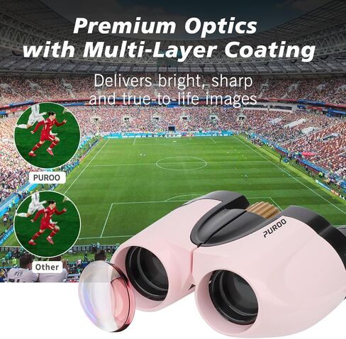 PUROO Compact Binoculars for Adults High Powered,10X25 Small Waterproof,Fogproof and Shockproof Binoculars for Kids Bird Watching,Hunting,Travel,Stargazing,Hiking,Opera,Concerts,Pink in Saudi Arabia