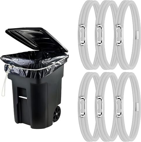 13-30 Gallon Trash Can Rubber Bands (Set of 6) – Elastic Garbage Bin Straps with Stainless Steel Connectors, Secure Liners for Kitchen, Bathroom, Outdoor & Multi-Purpose Use – Durable in Saudi Arabia