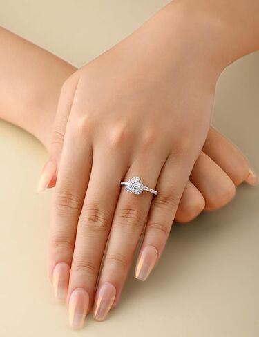 Elspeth 925 Sterling Silver Heart خطبة للنساء القلب قطع الزركونيا الوعد بحجم الخاتم 4-10 in Kuwait