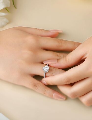 Elspeth 925 Sterling Silver Heart خطبة للنساء القلب قطع الزركونيا الوعد بحجم الخاتم 4-10 in Kuwait