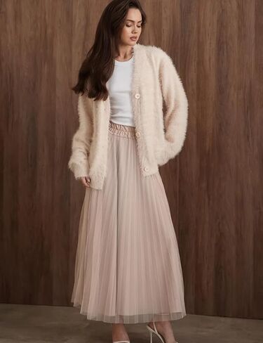 COZYPOIN Womens Fuzzy Mohair Cardigan Open Front Button Down V Neck Long Sleeve Sweater Slouchy Drop Shoulder Knit Coat in Kuwait