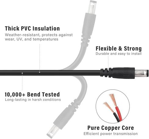 KSK 79-inch Trail Camera Power Cord (2 Pack,5.5x2.1mm DC External Power Cable,Compatible with Spypoint, Stealth Cam, Moultrie, Muddy, etc in Saudi Arabia