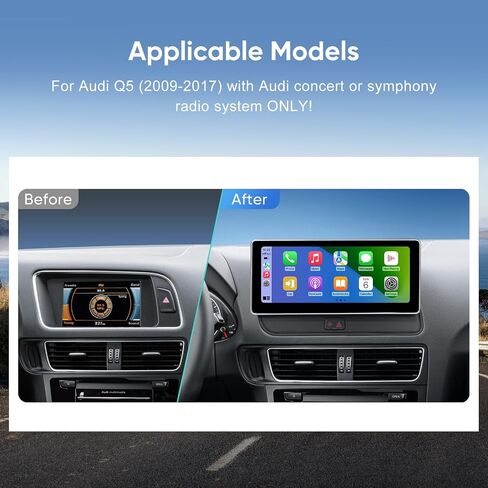 شاشة لمس 10.25 بوصة لسيارة Audi Q5 للوسائط المتعددة (2009-2017) Apple CarPlay Android Auto ترقية راديو السيارة Fatory يحتفظ بنظام الاستريو الأصلي in Kuwait