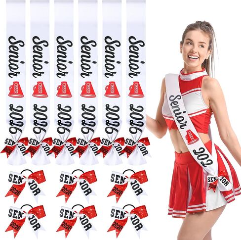 6 Set Senior Sash 2026 Sport Satin Sash Glitter Cheer Hair Bow Senior Night Decor Cheerleader Gift Girl(Purple) in Kuwait