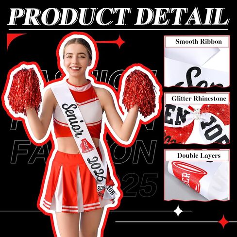 6 Set Senior Sash 2026 Sport Satin Sash Glitter Cheer Hair Bow Senior Night Decor Cheerleader Gift Girl(Purple) in Kuwait