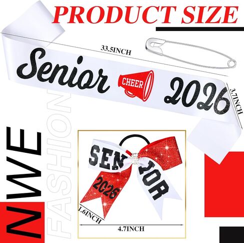 6 Set Senior Sash 2026 Sport Satin Sash Glitter Cheer Hair Bow Senior Night Decor Cheerleader Gift Girl(Purple) in Kuwait