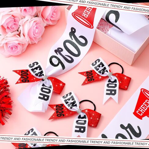 6 Set Senior Sash 2026 Sport Satin Sash Glitter Cheer Hair Bow Senior Night Decor Cheerleader Gift Girl(Purple) in Kuwait
