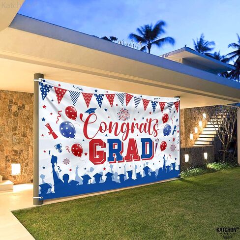 KatchOn, XtraLarge Congrats Grad Banner - 72x44 Inch, Congratulations Banner | Graduation Backdrop Class of 2025, Orange and Black Grad Decorations Class of 2025 | Graduation Party Decorations in Saudi Arabia