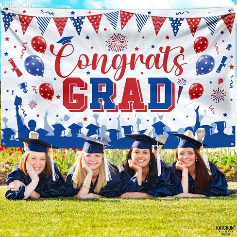 KatchOn, XtraLarge Congrats Grad Banner - 72x44 Inch, Congratulations Banner | Graduation Backdrop Class of 2025, Orange and Black Grad Decorations Class of 2025 | Graduation Party Decorations in Saudi Arabia