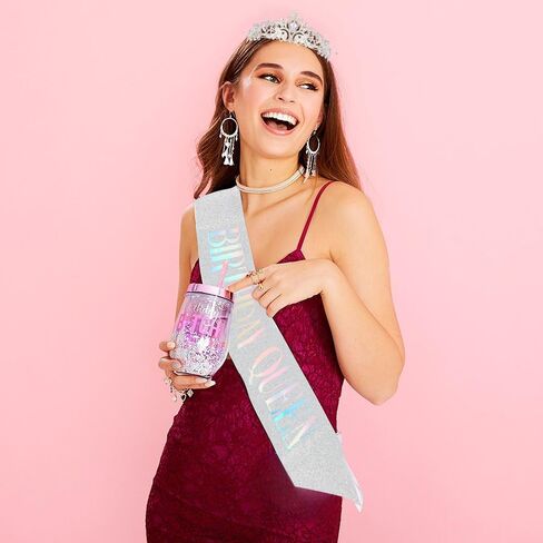 AOPRIE Birthday Queen Sash Headbands for Women & Girls, Silver Metal & Rhinestone Tiara Set, 2 Pack in Kuwait