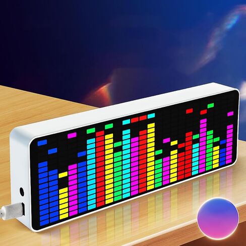 محلل طيف LED، شاشة عرض طيف إيقاع صوت الموسيقى RGB الملونة 1624 قطعة مع 20 لونًا ديناميكيًا 7 ألوان، شريط إضاءة RGB مع وضعين للاتصال ساعة مستشعر الصوت للسيارة in Saudi Arabia