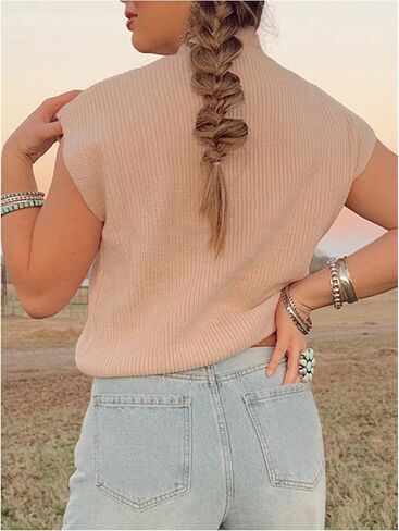 Wdirara Women's Cowboy المطرزة سترة سترة الطاقم رقبة بلا أكمام. in Kuwait