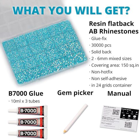 30000Pcs Resin Rhinestones Set for Crafting Bedazzling, Gray Flatback Gems Jewels for Crafts Clothes Shoes Fabric Outfit Nails Makeup, Grey Flat Back Crystal 2-6mm with b 7000 Glue in Kuwait