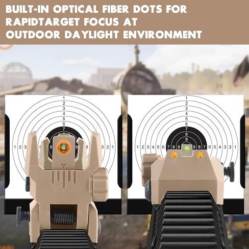 Flip Up Sight Front and Rear Flip Lightweight Sights,with Green Red Fiber Optics Dots, Mounted on Any Picatinny or Weaver Rail in Kuwait