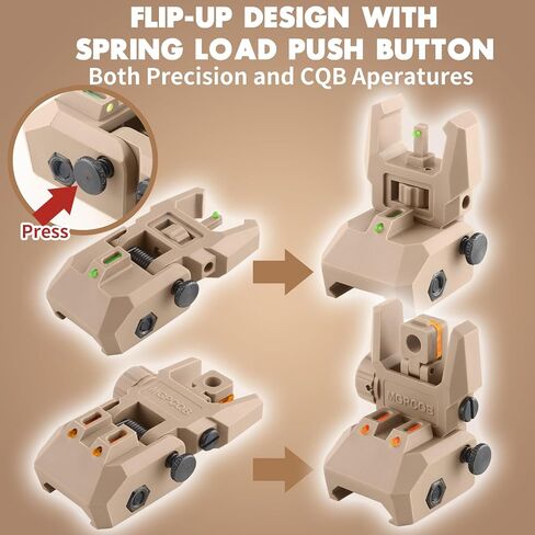 Flip Up Sight Front and Rear Flip Lightweight Sights,with Green Red Fiber Optics Dots, Mounted on Any Picatinny or Weaver Rail in Kuwait