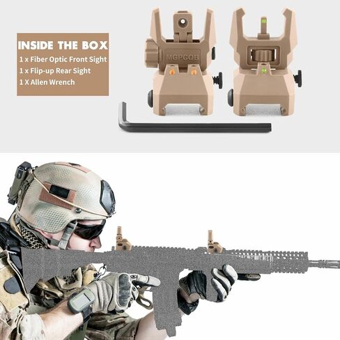 Flip Up Sight Front and Rear Flip Lightweight Sights,with Green Red Fiber Optics Dots, Mounted on Any Picatinny or Weaver Rail in Kuwait