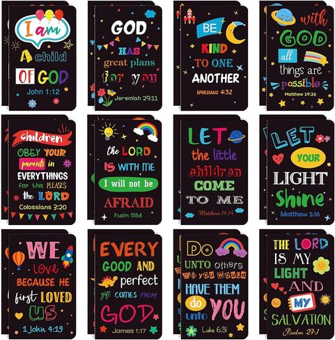 Faccito Bible Verse Notebook Christian Inspirational Mini Notepads Scripture Small Notebook Religious Motivational Small Pocket Notepads Christian Gifts for Kids School Office(Bright, 48 Pcs) in Kuwait
