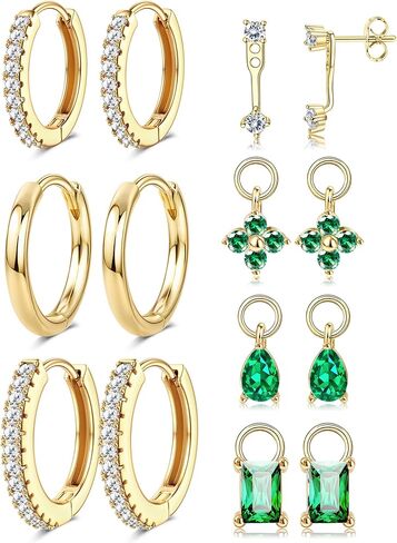 Besteel Small Gold Hoop Earrings for Women – Hypoallergenic 14K Gold Plated Hoops Cartilage Earring Sets for Multiple Piercing Dainty Silver Huggie Stud Earring Stacks with Charm in Saudi Arabia