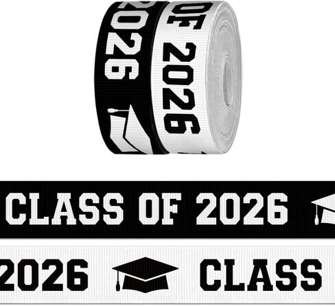 2 Rolls × 7 Yards Class of 2025 Ribbon for Crafting Sewing, 7/8 Inch Black White Grosgrain Ribbons for Gift Wrapping, Senior 2025 Graduation Ribbons for Hair Bow Accessory in Saudi Arabia