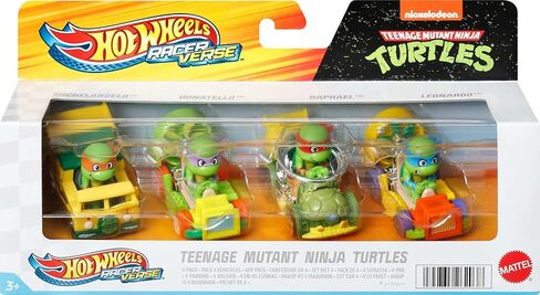 Hot Wheels Racerverse ، مجموعة من 4 سيارات تموت 1:64 سيارات الألعاب المحسنة للقيادة على المسارات مع شخصيات ثقافة البوب ​​كسائقين in Kuwait