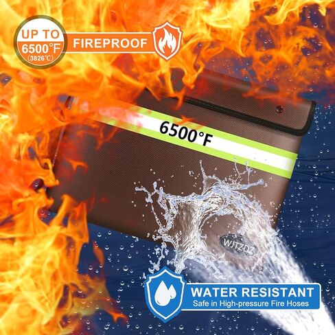 Upgraded Fireproof Money Bag, 10 Layers of Heat Insulated Materials, 6500F Fireproof, Waterproof Zipper, Reflective Strip, Document Bag with Handle for Cash, Important Documents in Kuwait