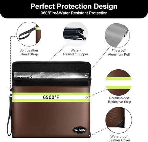 Upgraded Fireproof Money Bag, 10 Layers of Heat Insulated Materials, 6500F Fireproof, Waterproof Zipper, Reflective Strip, Document Bag with Handle for Cash, Important Documents in Kuwait