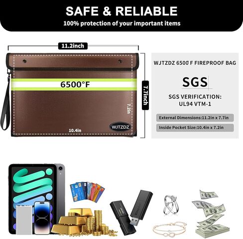 Upgraded Fireproof Money Bag, 10 Layers of Heat Insulated Materials, 6500F Fireproof, Waterproof Zipper, Reflective Strip, Document Bag with Handle for Cash, Important Documents in Kuwait