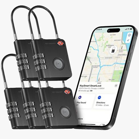 KeySmart Smartlock Tracking Laggage Locks TSA معتمدة - متوافقة مع Apple Find My App ، Tracker Bluetooth GPS ، مقاوم للماء ، قفل حقائبك وتتبعه (3 عبوات) in Kuwait