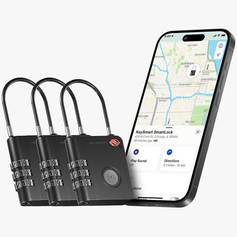 KeySmart Smartlock Tracking Laggage Locks TSA معتمدة - متوافقة مع Apple Find My App ، Tracker Bluetooth GPS ، مقاوم للماء ، قفل حقائبك وتتبعه (3 عبوات) in Kuwait