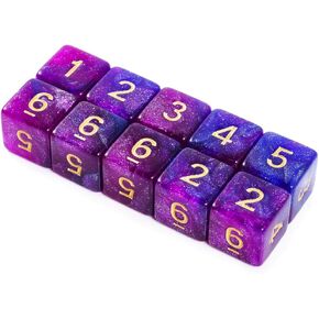 10 Pieces Polyhedral Dice Set D6 Dice 16mm Acrylic 6 Sided Dice Game Dice for Dungeons and Dragons RPG MTG DND Dice Table Games (Starry Red Black) in Kuwait