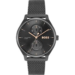 BOSS Hugo Men's Tyler Stainless Steel Case and Black Calfskin Strap, Modern Minimalism, Multifunction Watch, Model (1514102) in Kuwait