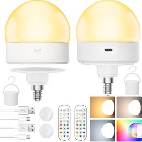 E12 Rechargeable Light Bulb with Remote Control Timer and 15 Colors Options,Battery Operated Light Bulbs,Magnetically,Dimmer,Wireless Puck Light Bulb for Wall Sconce,Non-Hardwired,Detachable,2 Pack in Kuwait