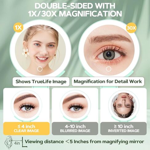 MIYADIVA Lighted Makeup Mirror, 30X Magnifying Mirror with Light and Adjustable Brightness, Hanging and Handheld Mirror with Handle, Portable Travel Makeup Mirror with Lights, Vanity Mirrors for Women in Kuwait