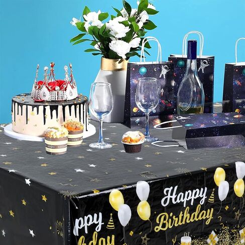 Navy Blue Party Supplies Happy Birthday Tablecloths Blue Stars Happy Birthday Tablecloths Disposable Rectangle Plastic Table Covers Blue Starry Confetti Table Covers for Boys Girls, 51 x 106 Inch in Kuwait