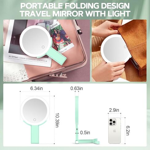 MIYADIVA Lighted Makeup Mirror, 30X Magnifying Mirror with Light and Adjustable Brightness, Hanging and Handheld Mirror with Handle, Portable Travel Makeup Mirror with Lights, Vanity Mirrors for Women in Kuwait